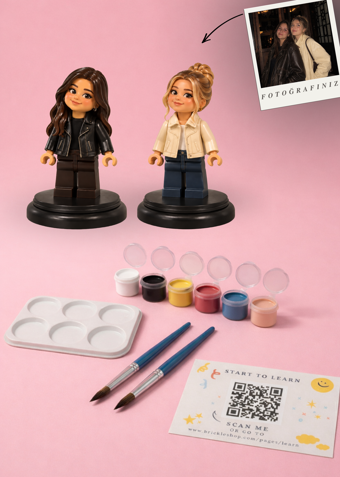 Çift Kişilik Brick Tarzı MiniMe - 3D Figür Boyama Seti    (2 Adet Kişiye Özel)
