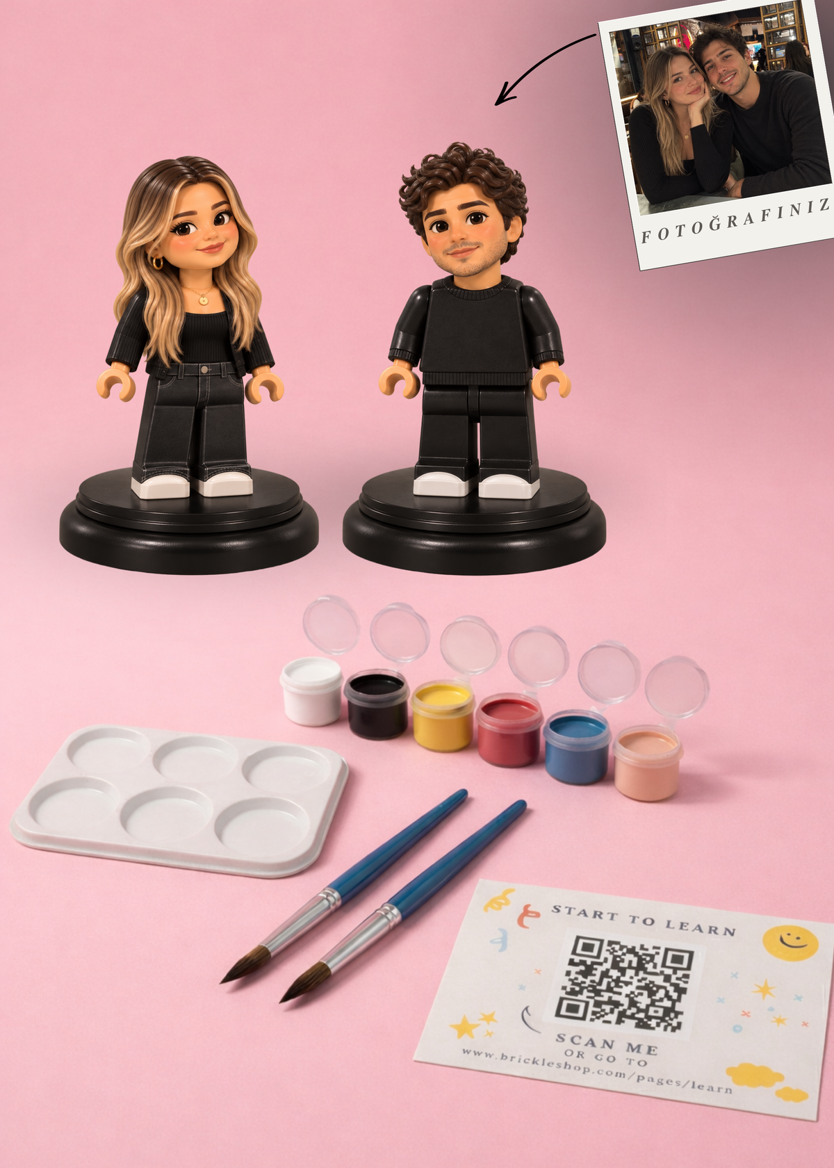 Çift Kişilik Brick Tarzı MiniMe - 3D Figür Boyama Seti    (2 Adet Kişiye Özel)