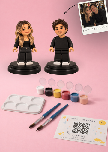 Çift Kişilik Brick Tarzı MiniMe - 3D Figür Boyama Seti    (2 Adet Kişiye Özel)