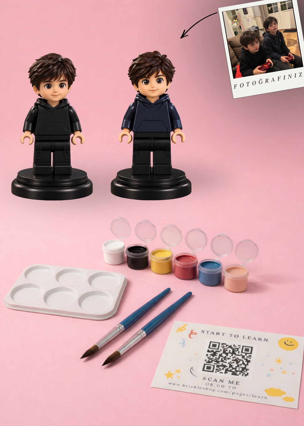 Çift Kişilik Brick Tarzı MiniMe - 3D Figür Boyama Seti    (2 Adet Kişiye Özel)